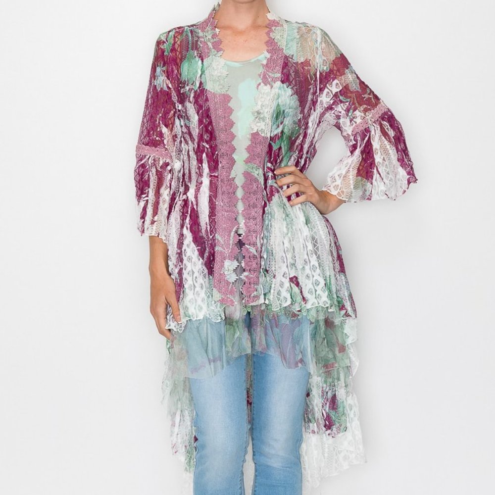 NEW ORIGAMI FLORAL WINE cardigan duster kimono wrap Boho western Magnolia SM-4X